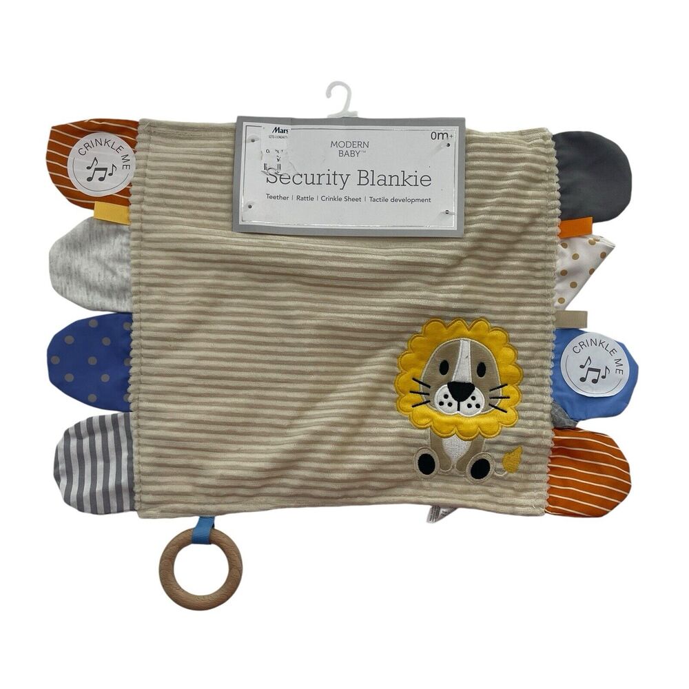 Modern Baby Lion Lovey Security Blanket Teether Rattle Crinkle Blankie 13x12 NEW